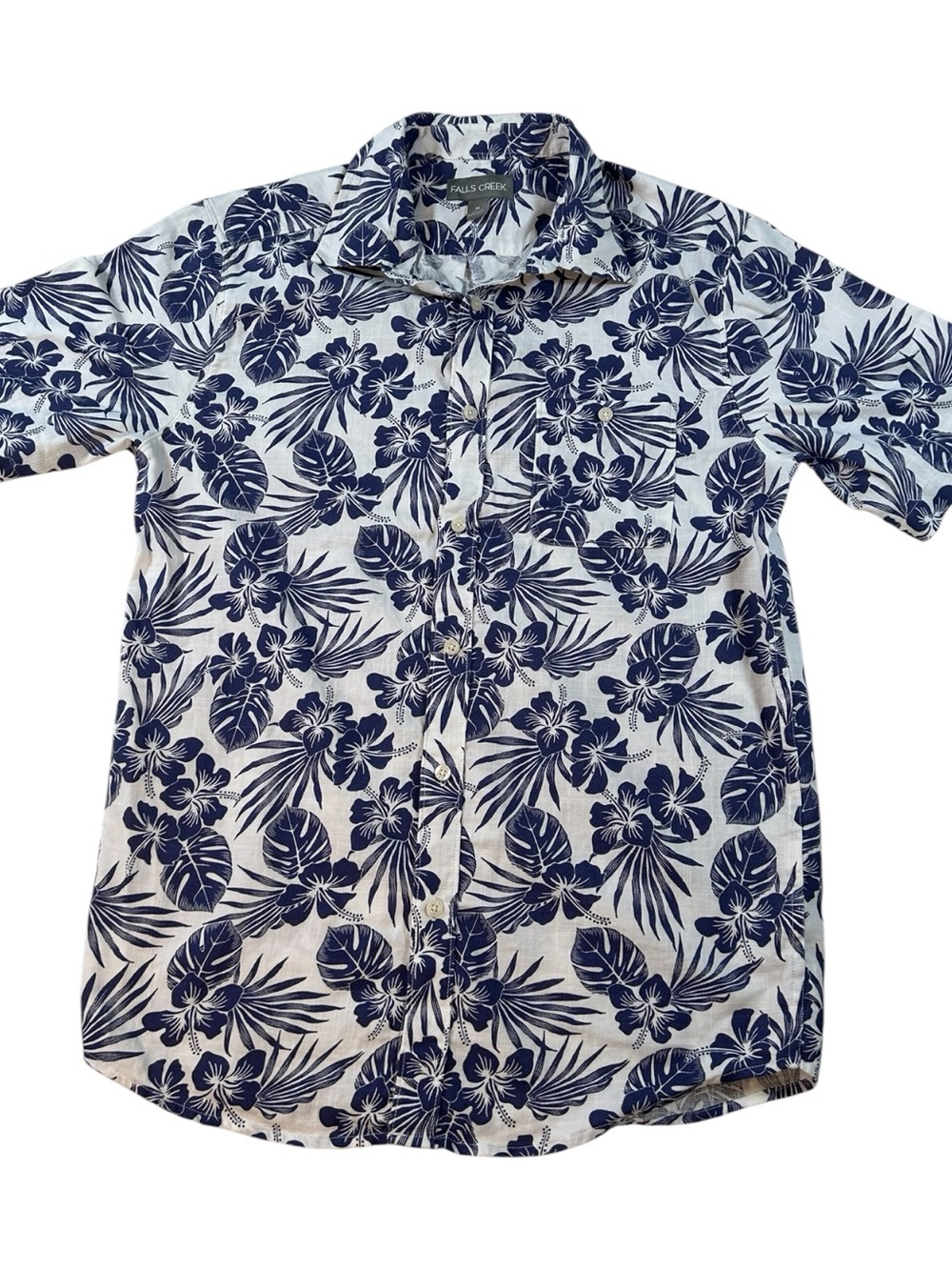 Falls Creek Men's Navy Floral Short Sleeve Button-Up Shirt Coastal Vacation